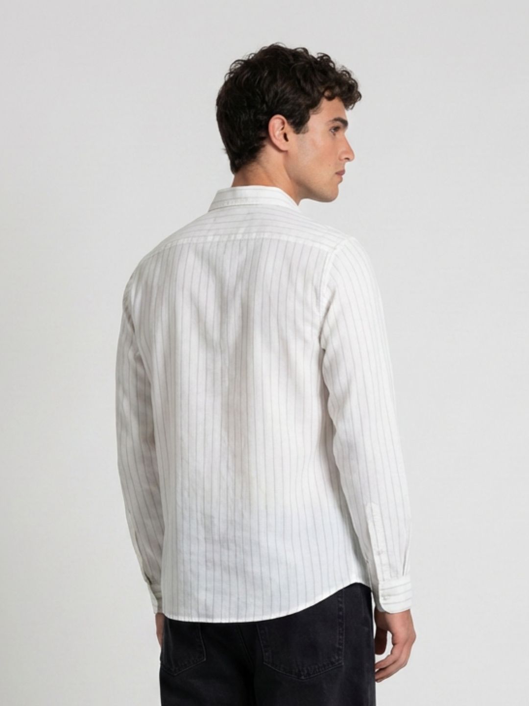Linen L/S Shirt White Stripe