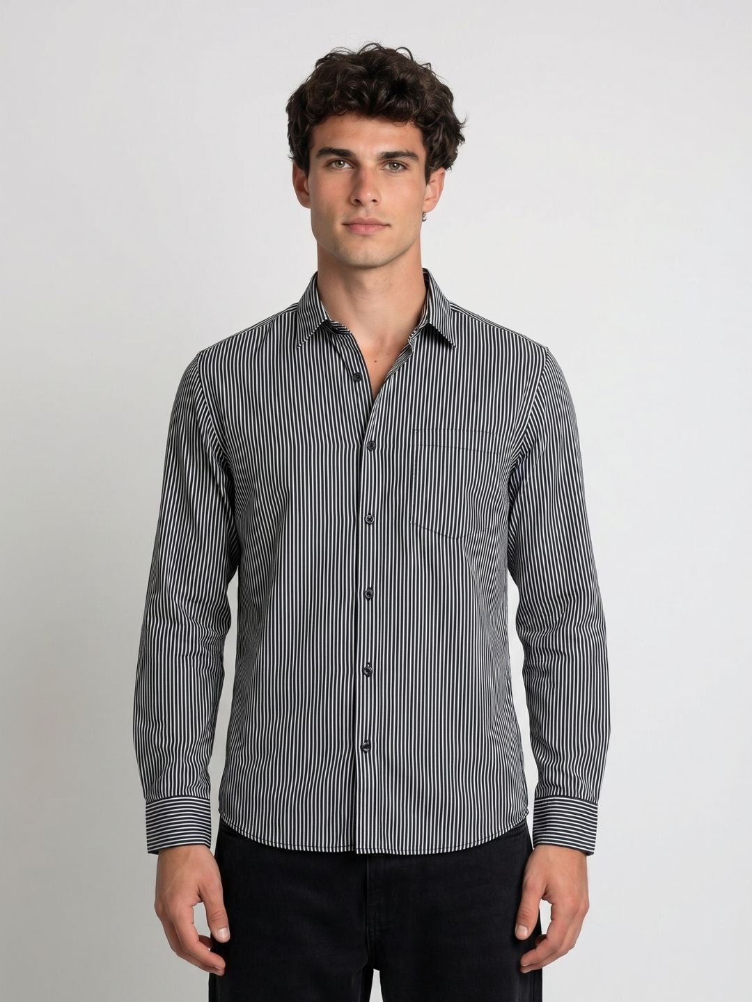 Linen L/S Shirt Grey Strip