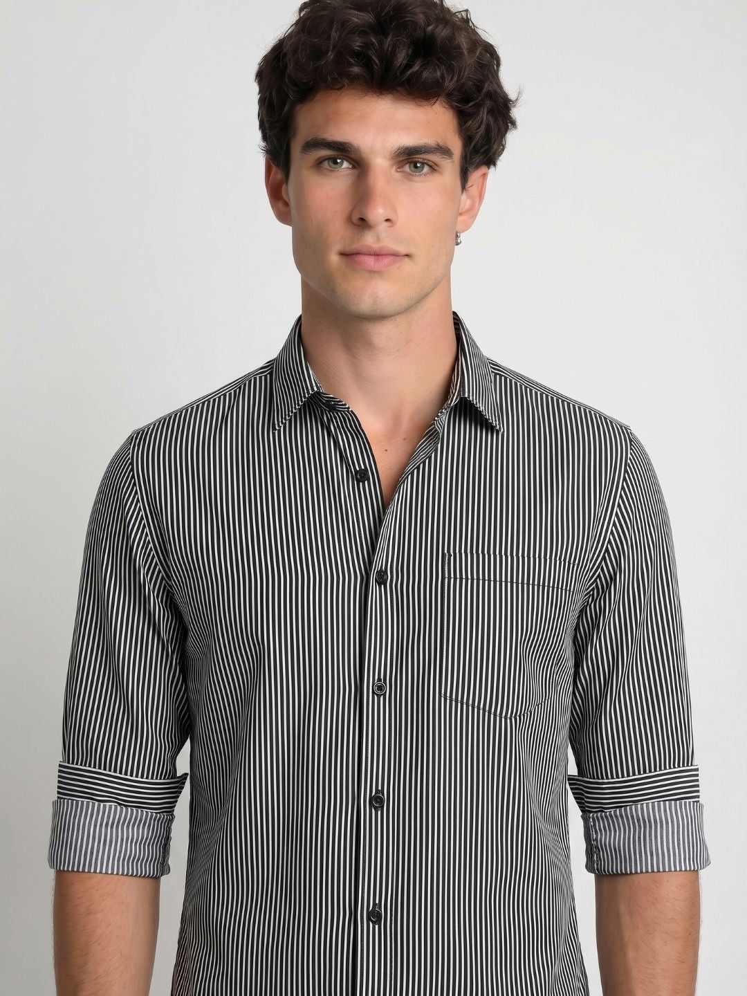 Linen L/S Shirt Grey Strip