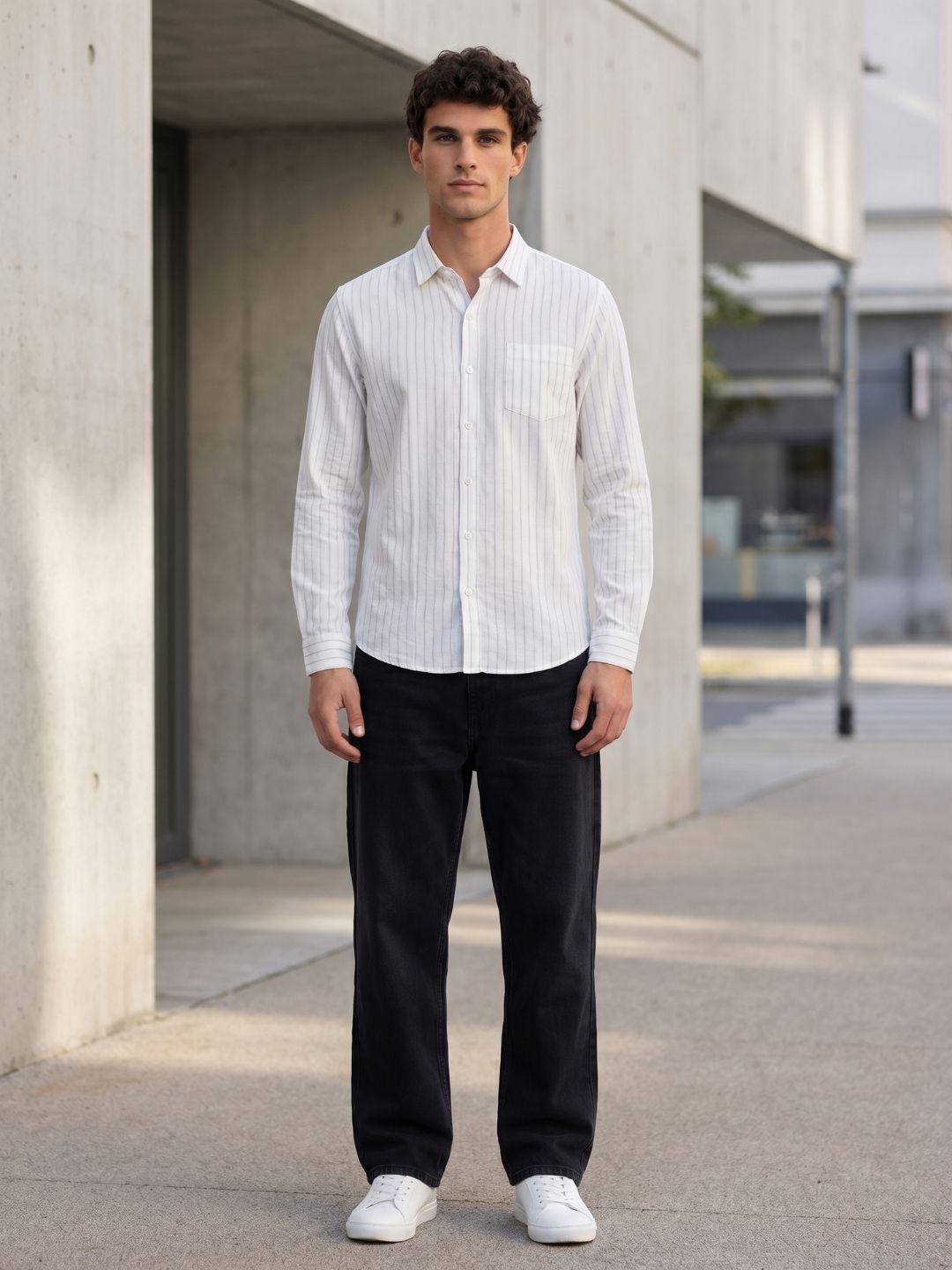 Linen L/S Shirt White Stripe