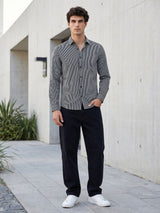 Linen L/S Shirt Grey Strip