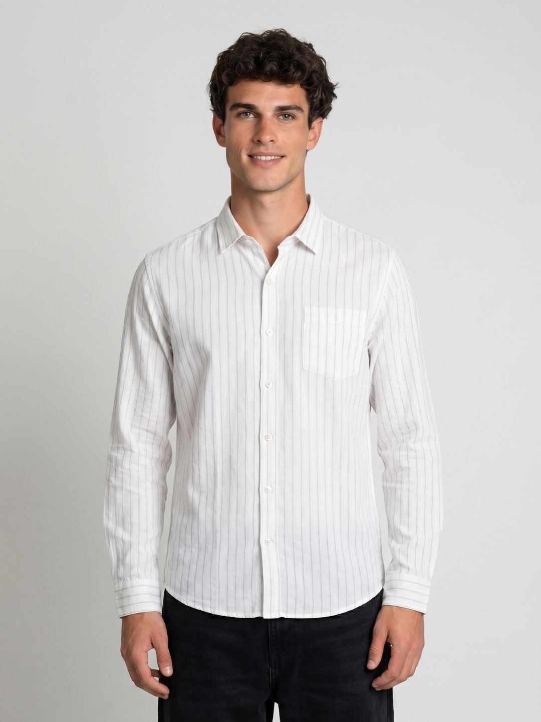 Linen L/S Shirt White Stripe