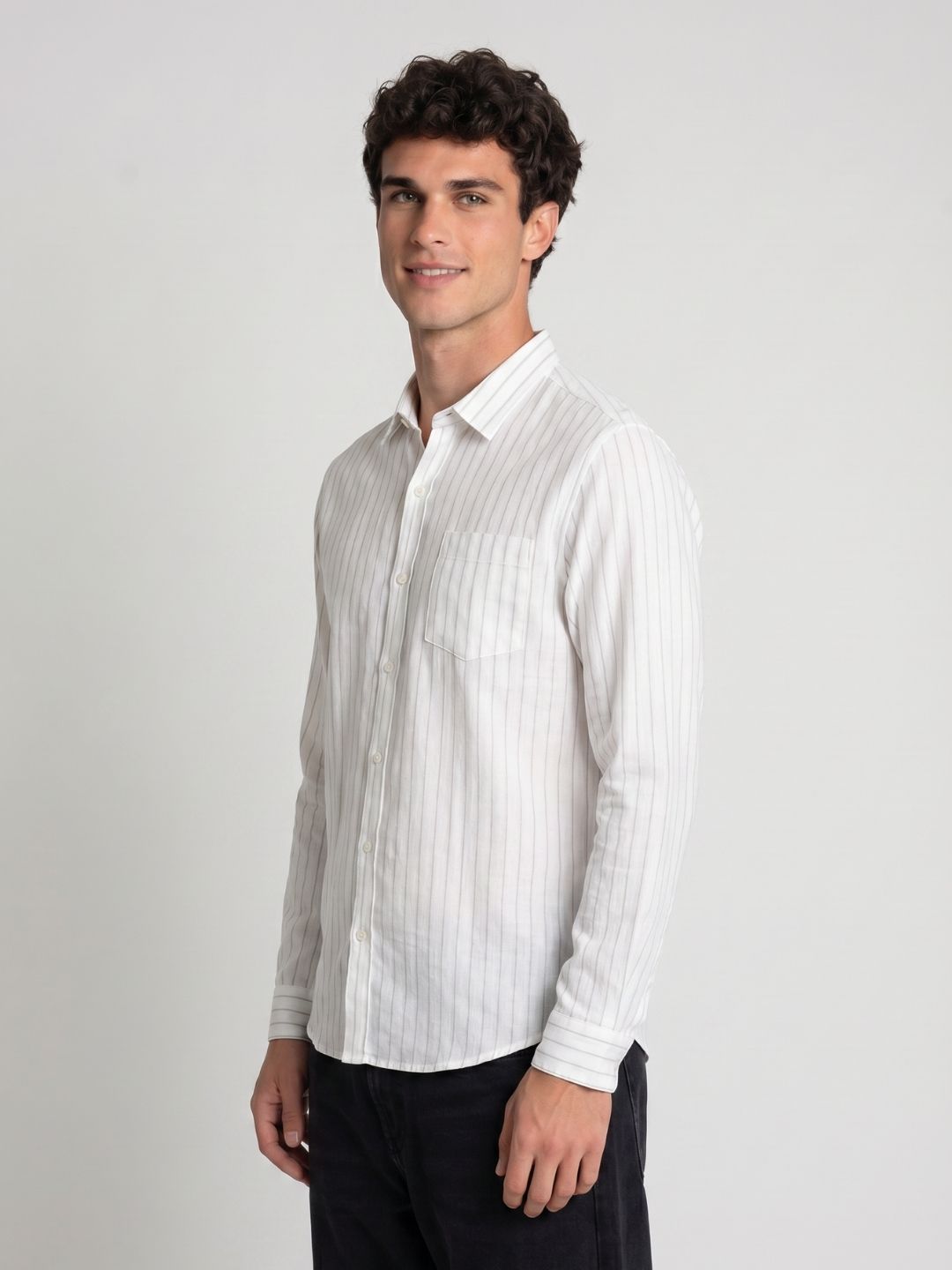Linen L/S Shirt White Stripe